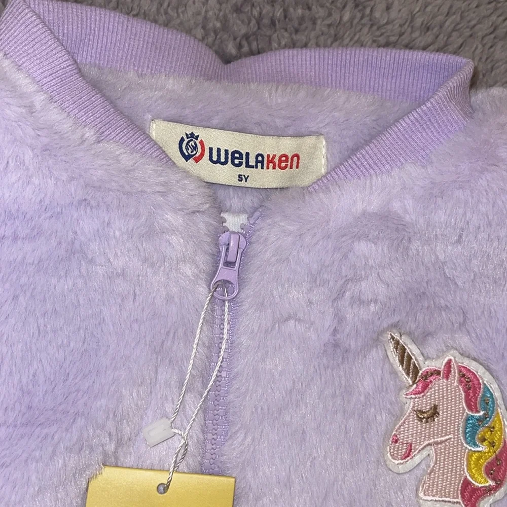 NWT faux, fur and sequin unicorn zip up jacket
